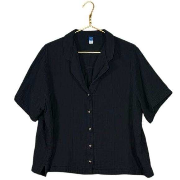 Old Navy Cotton Gauzy Button Down Shirt Black Oversized Boxy Lagenlook | XL - Picture 4 of 8